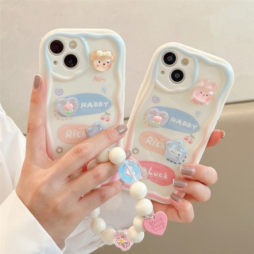 3D Cartoon Pattern Protective Phone Case For iPhone With Lovely Lanyard